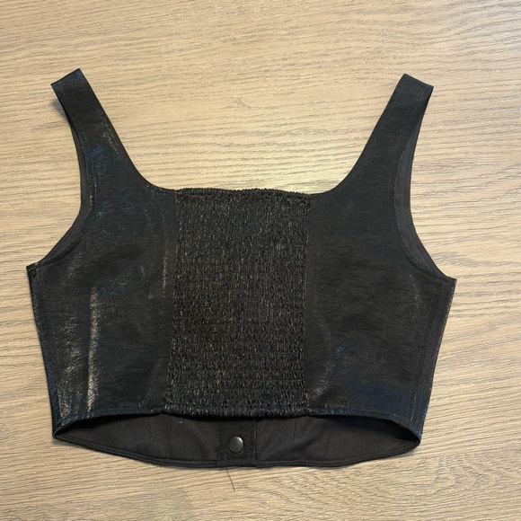 WAYF Black Cropped Corset Boning Button Up Top Sz Small Night Out Square Neck - Picture 8 of 8